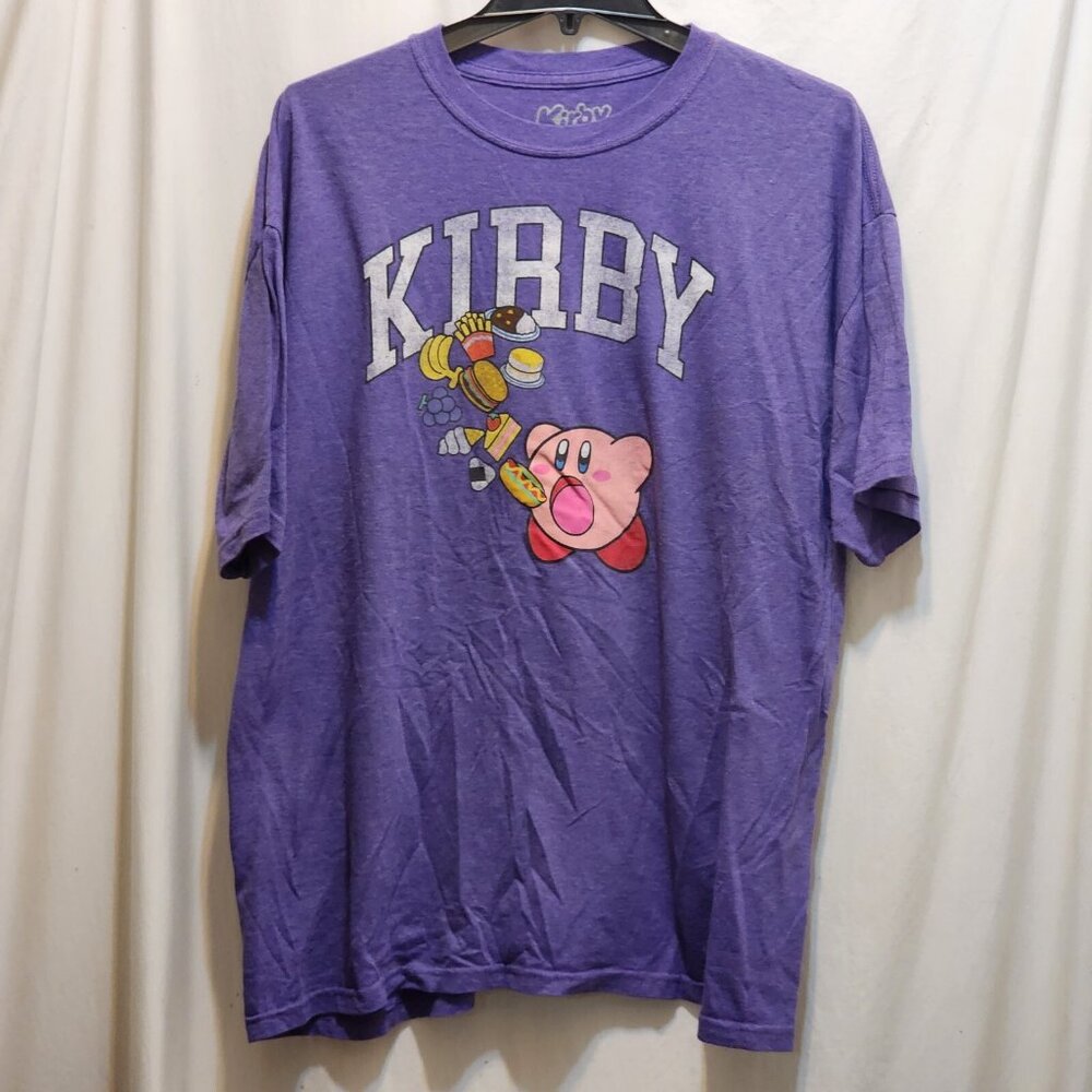 Kirby Nintendo Eating Snacks Graphic Purple T-Shirt Mens XL 46/48